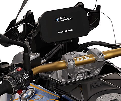 The golden handlebars of the R 1300 GS Option 719 Biscaya