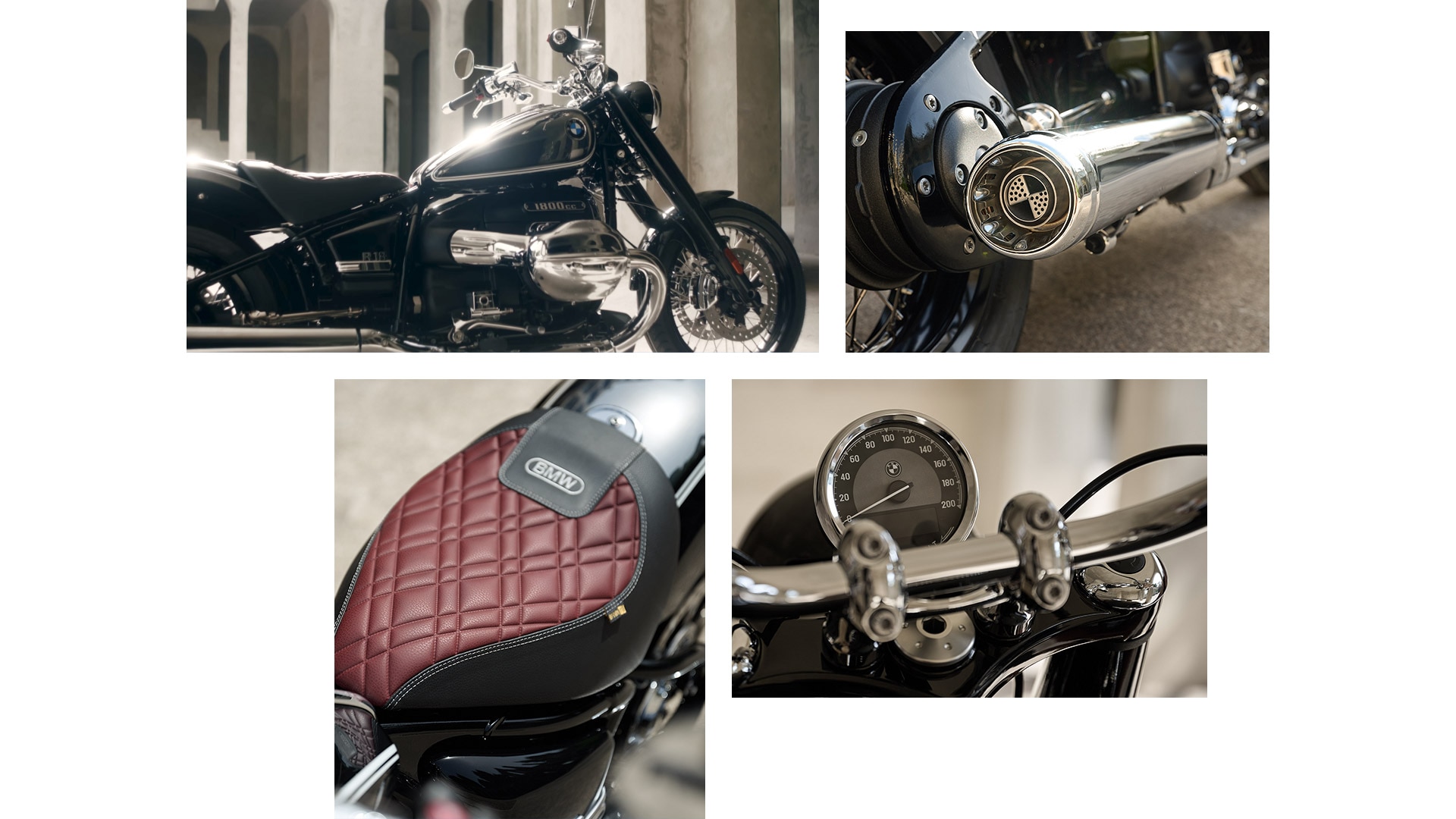 Collage with images and videos of the BMW Motorrad R 18 100 Years.