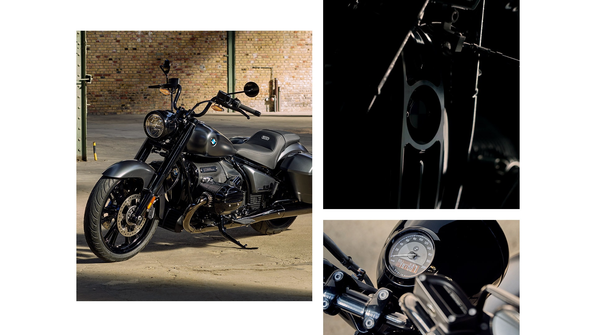 Collage showing different views of the BMW Motorrad R 18 Roctane