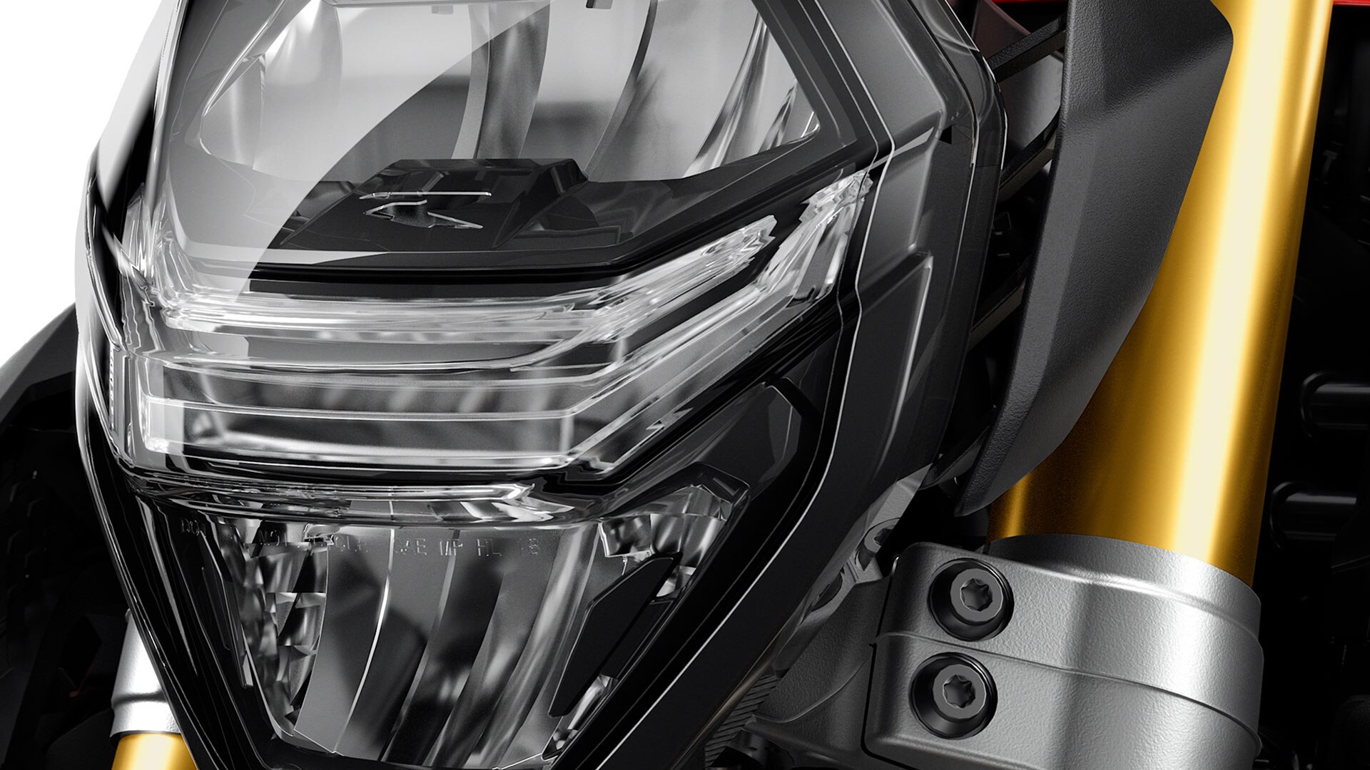 We see the front headlights of the F 900 R with the adaptive cornering light.